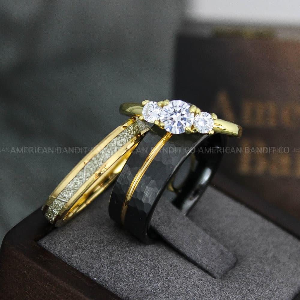 IMG_3844 Meteorite Ring, Meteorite Wedding Ring, Meteorite Wedding Band, Meteorite Jewelry, Gold Wedding Ring, Yellow Gold Wedding Band, Couple Rings - Image 1