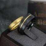 Meteorite Ring, Meteorite Wedding Ring, Meteorite Wedding Band, Meteorite Jewelry, Gold Wedding Ring, Yellow Gold Wedding Band, Couple Rings