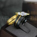 Meteorite Ring, Meteorite Wedding Ring, Meteorite Wedding Band, Meteorite Jewelry, Gold Wedding Ring, Yellow Gold Wedding Band, Couple Rings