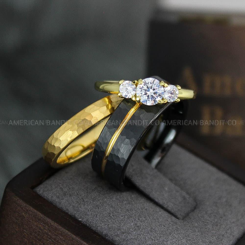 IMG_3846 Meteorite Ring, Meteorite Wedding Ring, Meteorite Wedding Band, Meteorite Jewelry, Gold Wedding Ring, Yellow Gold Wedding Band, Couple Rings - Image 1