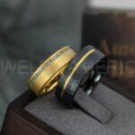 Meteorite Ring, Meteorite Wedding Ring, Meteorite Wedding Band, Meteorite Jewelry, Gold Wedding Ring, Yellow Gold Wedding Band, Couple Rings