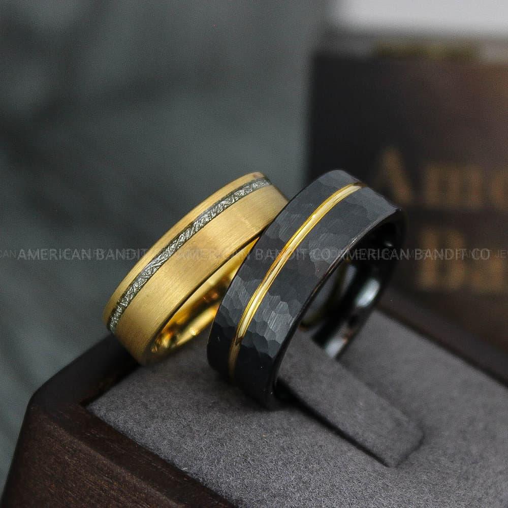 IMG_3847 Meteorite Ring, Meteorite Wedding Ring, Meteorite Wedding Band, Meteorite Jewelry, Gold Wedding Ring, Yellow Gold Wedding Band, Couple Rings - Image 1