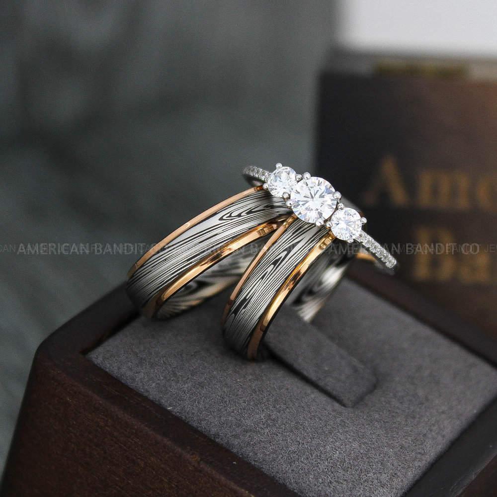 IMG_3858 Damascus Steel Rings, Damascus Steel Jewelry, Damascus Steel Wedding Rings, Damascus Steel Wedding Bands, Couple Rings Matching Couple Rings - Image 1