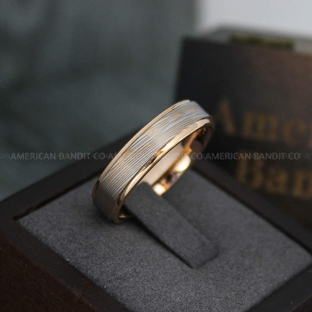 IMG_3863 Damascus Steel Ring, Damascus Steel Wedding Ring, Damascus Steel Wedding Band, Rose Gold Wedding Ring, Rose Gold Damascus Steel Wedding Ring - Image 1