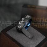 Til Valhalla Rings, Viking Rings, Runes Rings, Vegvísir Ring, Nordic Rings, Norsemen Rings, Nordic Runes Rings, Black Tungsten Bands