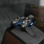 Til Valhalla Rings, Viking Rings, Runes Rings, Vegvísir Ring, Couple Nordic Rings, Norsemen Rings, Nordic Runes Rings, Black Tungsten Bands