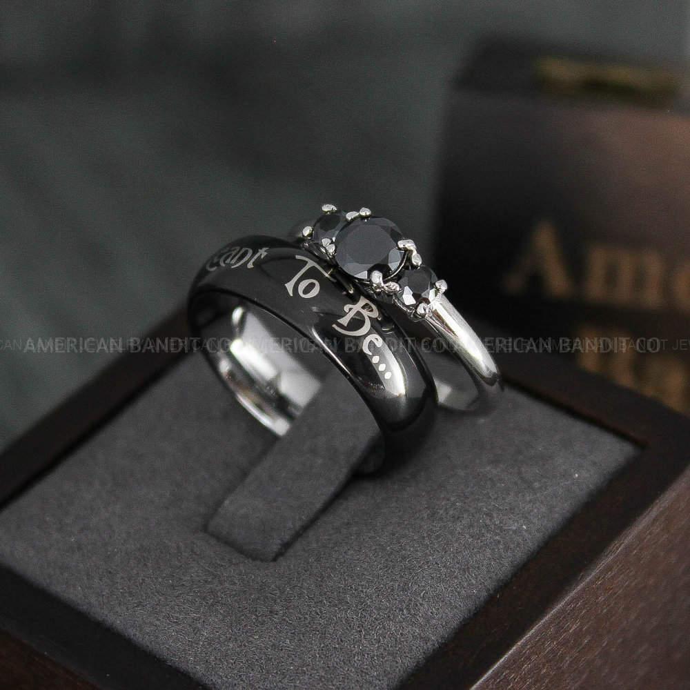 IMG_4654 Simply Meant To Be Ring, Bridal Wedding Ring Set, Bridal Rings, Black Wedding Band, Black Wedding Ring - Image 1