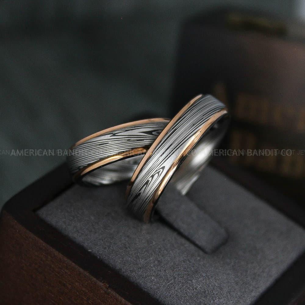 IMG_4659 Damascus Steel Rings, Couple Rings Damascus Steel Wedding Rings, Damascus Steel Wedding Bands, Black Wedding Rings, Black Damascus Steel Wedding Rings - Image 1