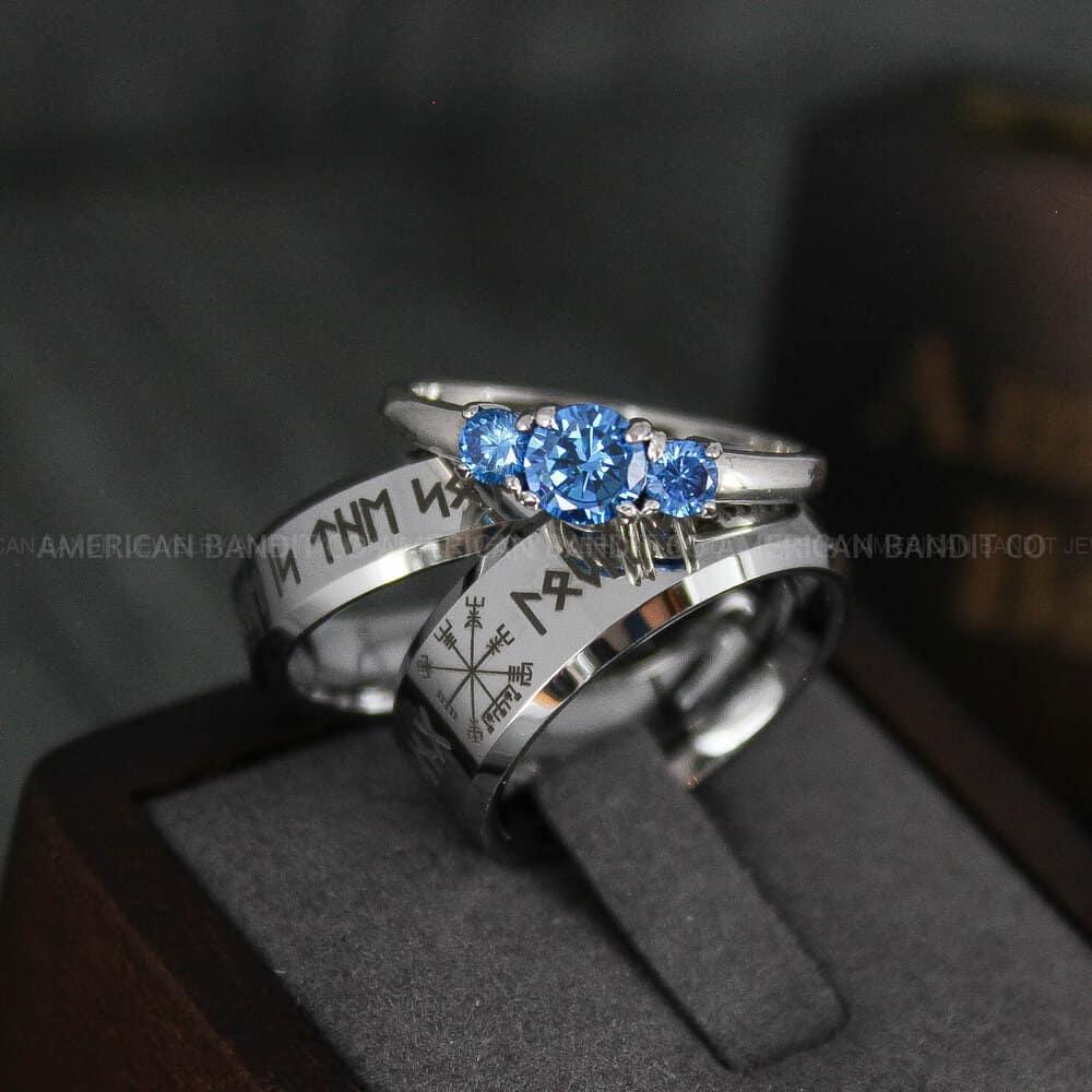 IMG_4674 Til Valhalla Rings, Viking Rings, Runes Rings, Vegvísir Ring, Couple Nordic Rings, Norsemen Rings, Nordic Runes Rings, Silver Tungsten Bands - Image 1