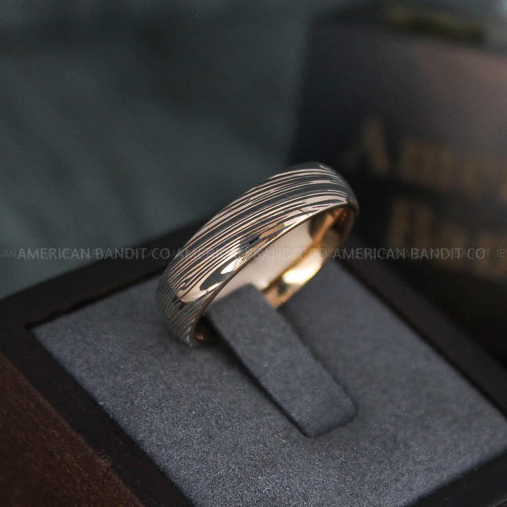 IMG_4675 Damascus Steel Ring, Damascus Steel Wedding Ring, Damascus Steel Wedding Band, Rose Gold Wedding Ring, Rose Gold Damascus Steel Wedding Ring - Image 1