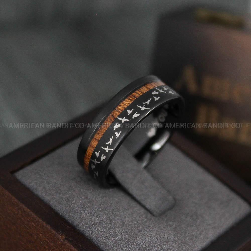 IMG_4677 Duck Ring, Duck Hunting Ring, Hunting Wedding Band, Hunting Jewelry, Flying Ducks Ring, Wood Wedding Band - Image 1