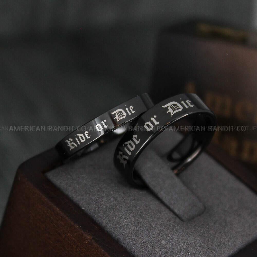 IMG_4688 Ride or Die Rings, Ride or Die, Ride or Die Wedding Rings, Ride or Die Wedding Bands, Black Wedding Rings, Black Wedding Bands, Biker Rings - Image 1