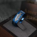 Tarpon Ring, Tarpon Jewelry, Fishing Ring, 8mm Blue Tungsten Band with Flat Edge Tarpon Fish Ring, Hunting Ring, Fish Hooks Ring