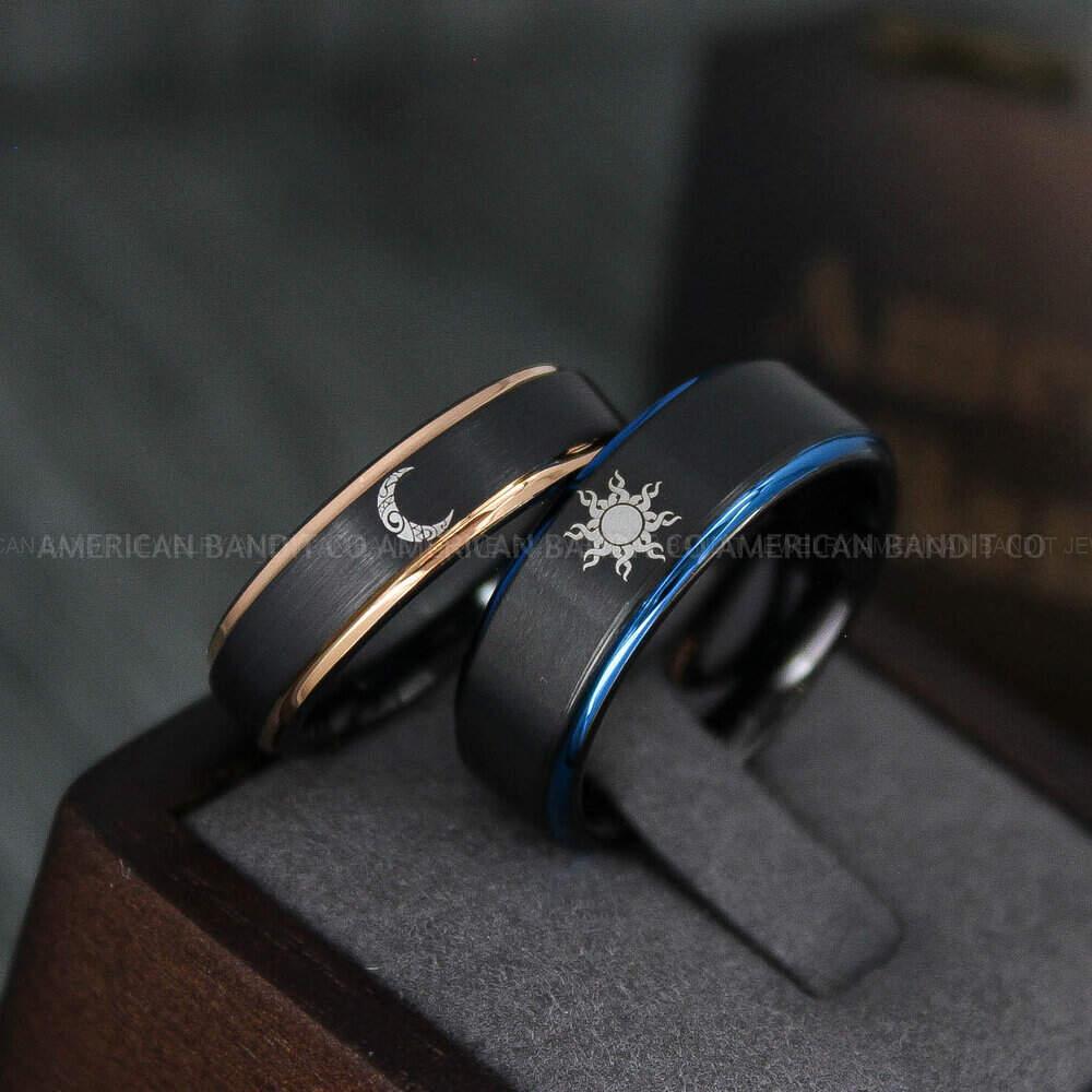 IMG_4701 Sun and Moon Rings, Sun and Moon Wedding Rings, Sun and Moon Wedding Bands, Sun and Moon Jewelry, Couple Rings, Matching Couple Rings - Image 1