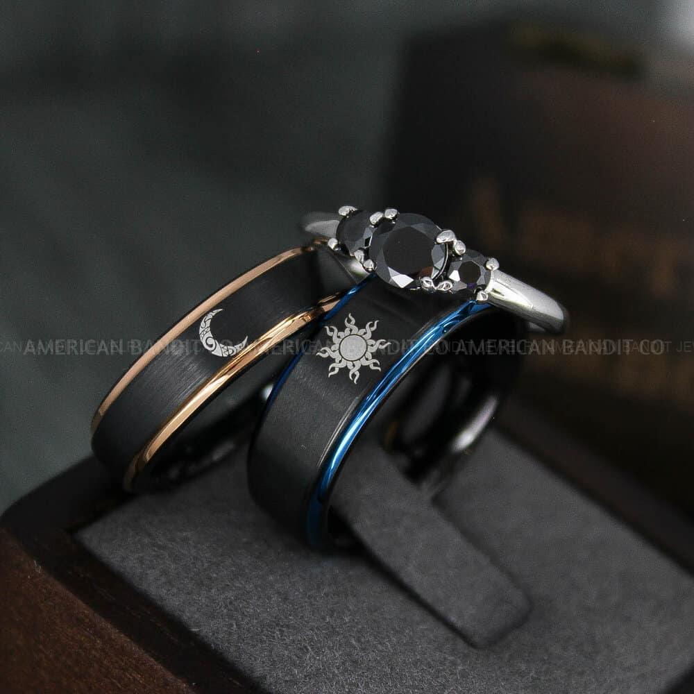 IMG_4702 Sun and Moon Rings, Sun and Moon Wedding Rings, Sun and Moon Wedding Bands, Sun and Moon Jewelry, Couple Rings, Matching Couple Rings - Image 1