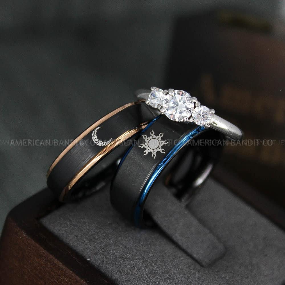 IMG_4703 Sun and Moon Rings, Sun and Moon Wedding Rings, Sun and Moon Wedding Bands, Sun and Moon Jewelry, Couple Rings, Matching Couple Rings - Image 1