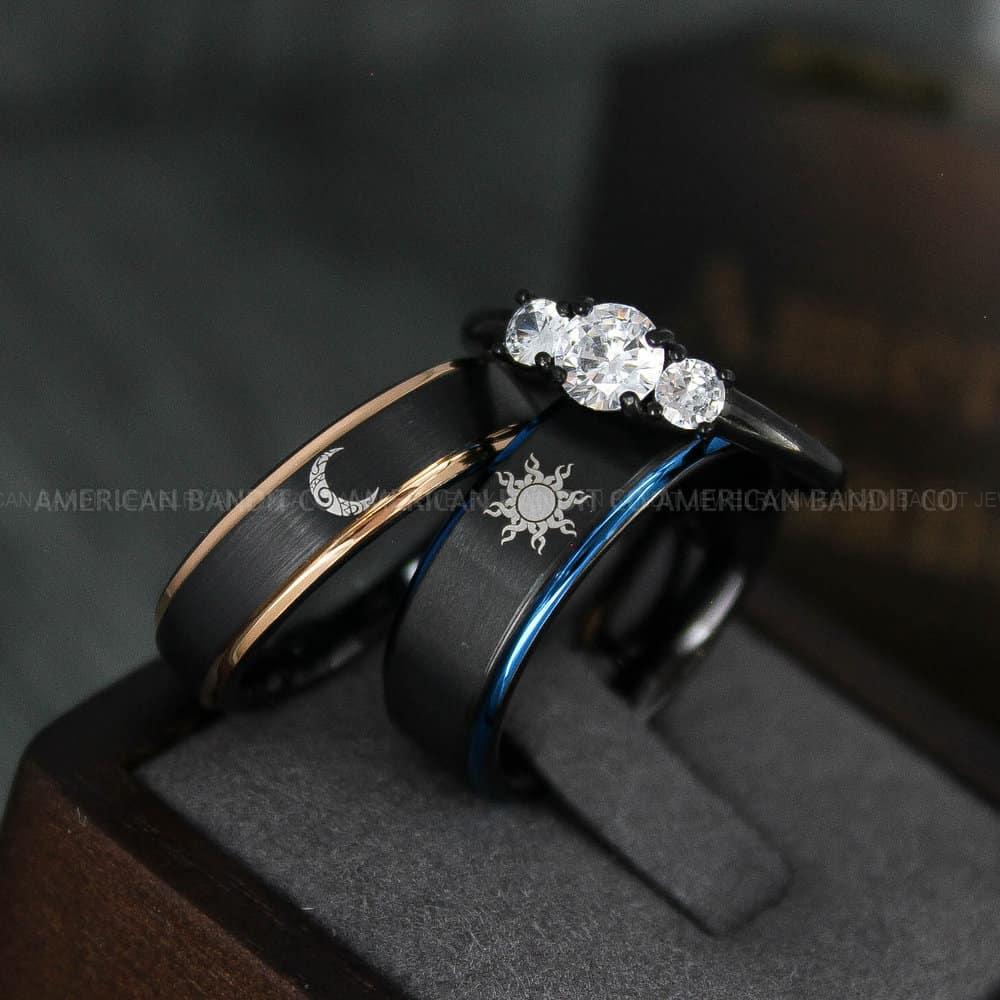 IMG_4706 Sun and Moon Rings, Sun and Moon Wedding Rings, Sun and Moon Wedding Bands, Sun and Moon Jewelry, Couple Rings, Matching Couple Rings - Image 1