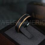 Black Wedding Band, Black Wedding Ring, 6MM Black Tungsten Ring, Rose Gold Ring, Rose Gold Wedding Band