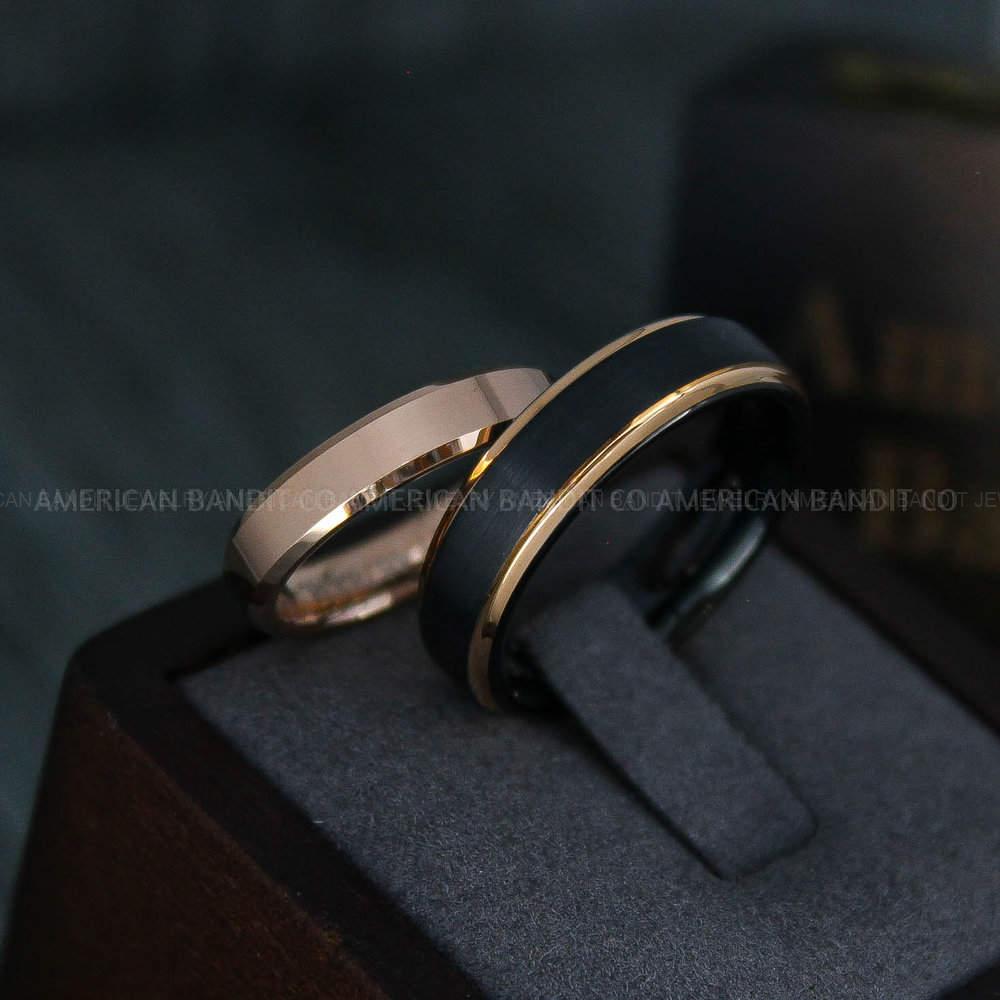 IMG_4718 Couple Wedding Rings, Couple Ring, Black Wedding Bands, Rose Gold Wedding Bands, Matching Rings - Image 1