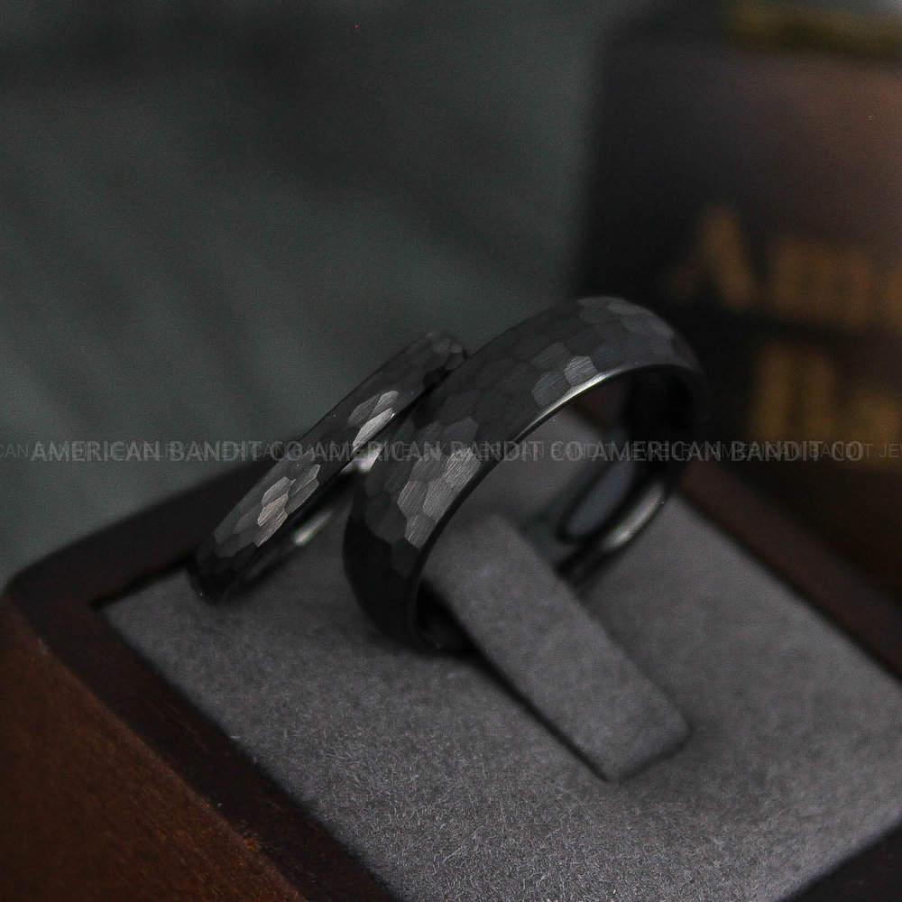 IMG_4729 Hammered Rings, Black Wedding Rings, Black Wedding Bands, Couple Rings, Couple Wedding Bands, Couple Wedding Rings, Matching Couple Rings - Image 1