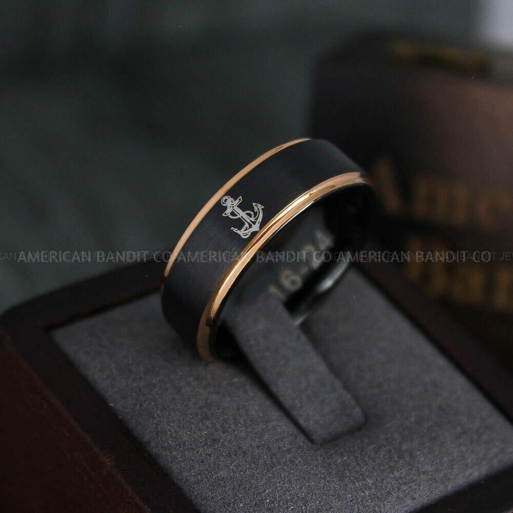IMG_4740 Nautical Ring, Ship Wheel Ring, Anchor Ring, Black Anchor Ring, Black Tungsten Ring, Black Nautical Ring, Ship Wheel Anchor Black Wedding Band, Black Ship Wheel Anchor Tungsten Ring - Image 1