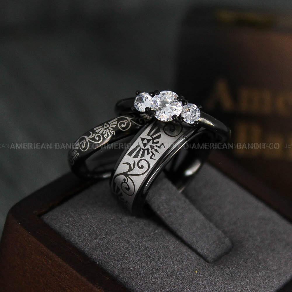 IMG_4746 Zelda Rings, Couple Rings, Zelda Wedding Rings, Gamer Rings, Gamer Jewelry, Zelda Wedding Bands, Gamer Wedding Rings, Black Wedding Rings - Image 1