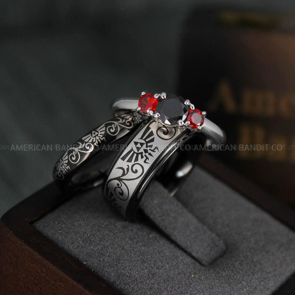 IMG_4747 Zelda Rings, Couple Rings, Zelda Wedding Rings, Gamer Rings, Gamer Jewelry, Zelda Wedding Bands, Gamer Wedding Rings, Black Wedding Rings - Image 1