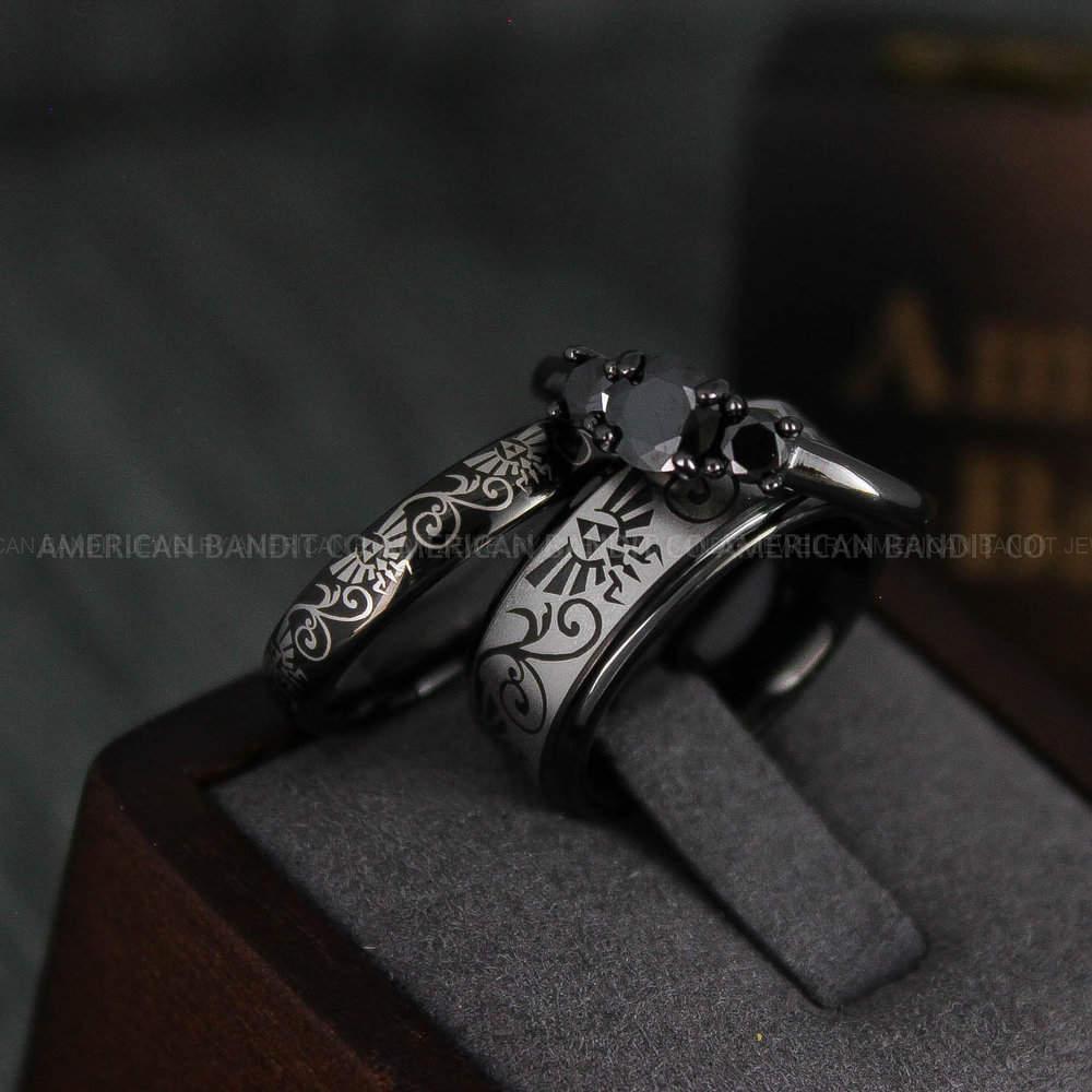IMG_4750 Zelda Rings, Couple Rings, Zelda Wedding Rings, Gamer Rings, Gamer Jewelry, Zelda Wedding Bands, Gamer Wedding Rings, Black Wedding Rings - Image 1