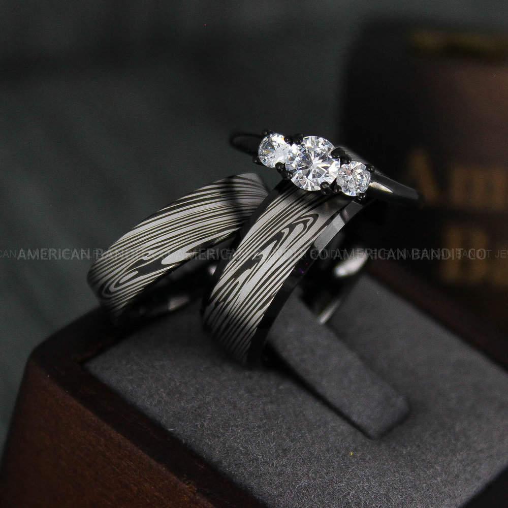 IMG_4753 Damascus Steel Rings, Couple Rings, Damascus Steel Wedding Rings, Damascus Steel Wedding Bands, Black Wedding Rings, Black Damascus Steel Wedding Rings - Image 1