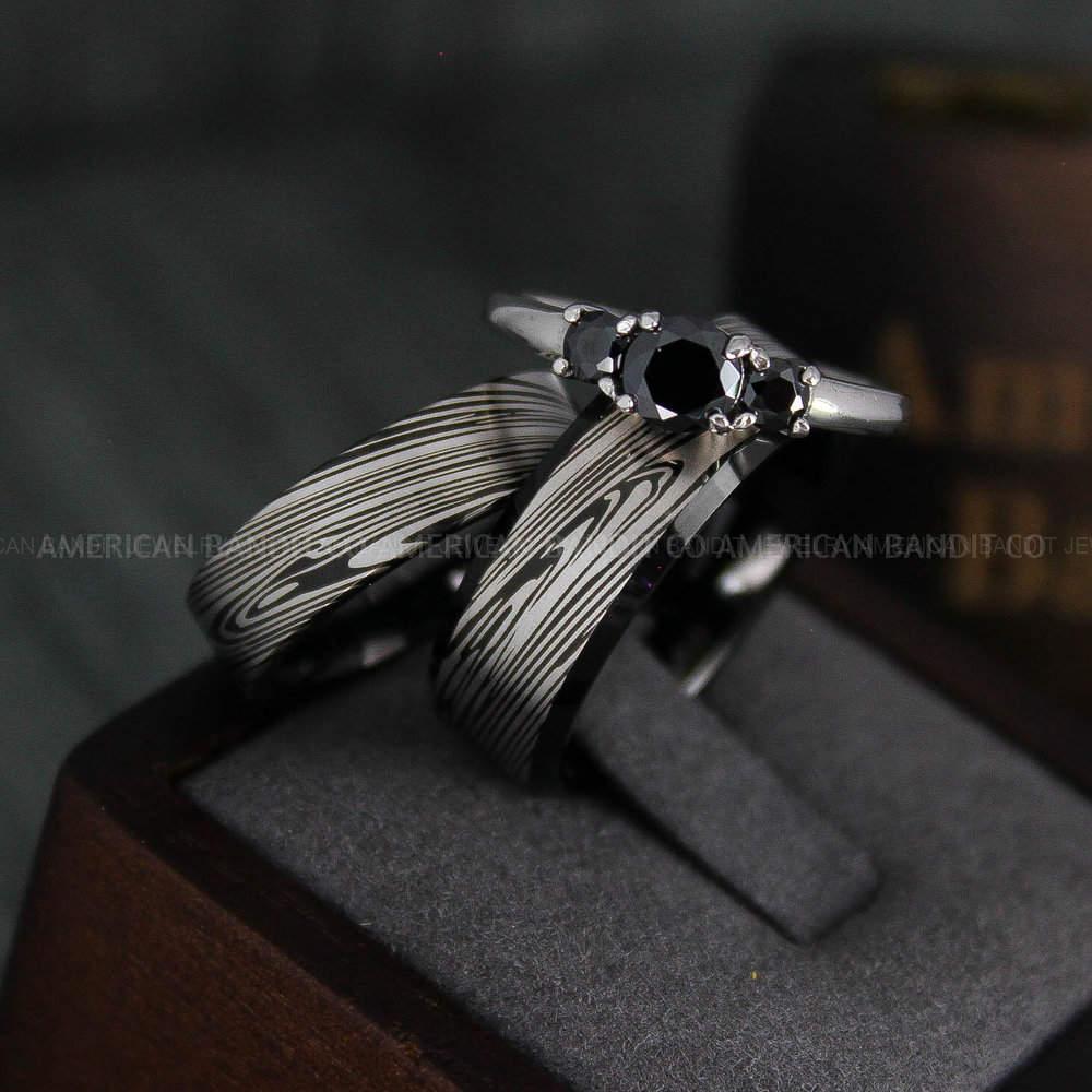 IMG_4754 Damascus Steel Rings, Couple Rings, Damascus Steel Wedding Rings, Damascus Steel Wedding Bands, Black Wedding Rings, Black Damascus Steel Wedding Rings - Image 1
