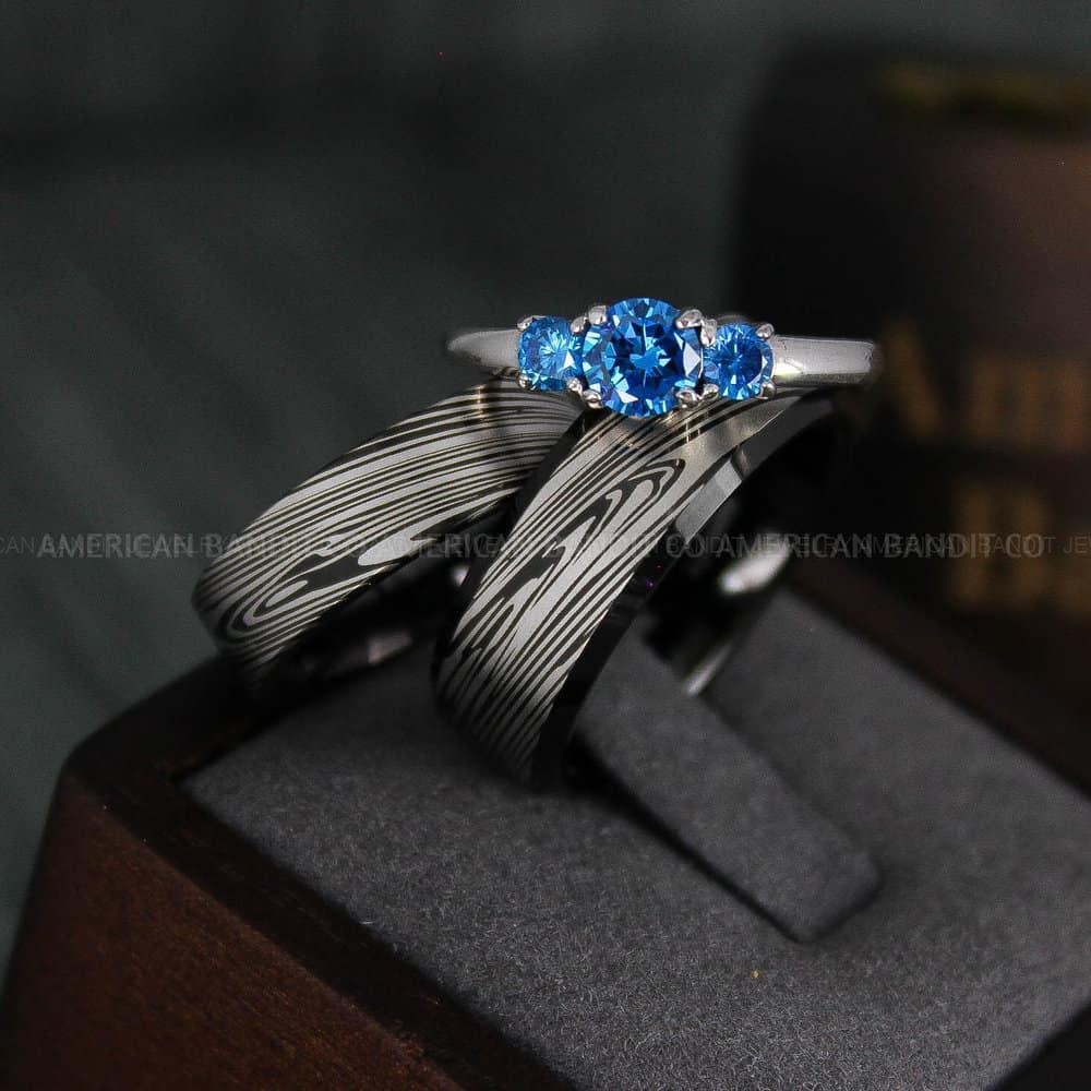 IMG_4755 Damascus Steel Rings, Couple Rings, Damascus Steel Wedding Rings, Damascus Steel Wedding Bands, Black Wedding Rings, Black Damascus Steel Wedding Rings - Image 1