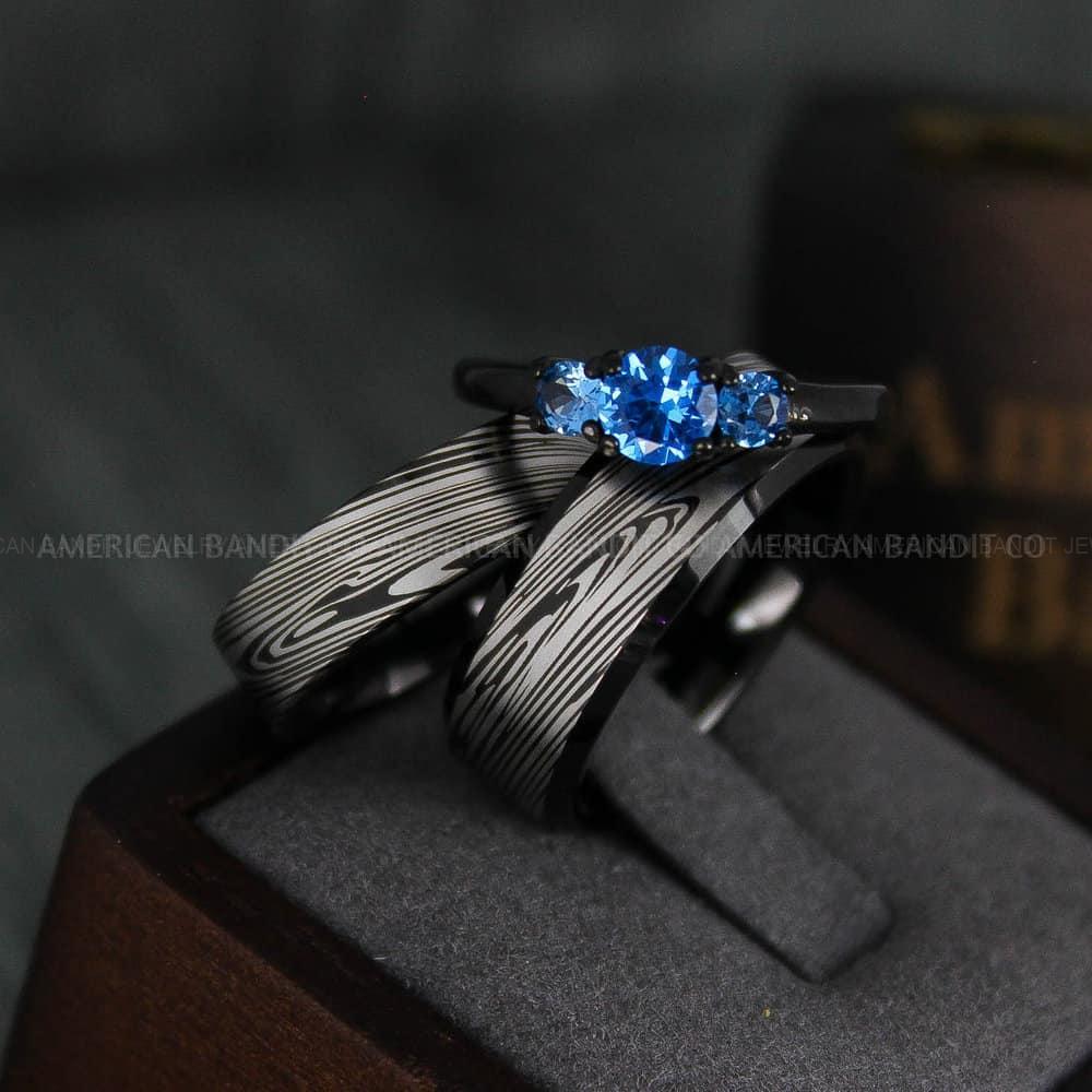IMG_4758 Damascus Steel Rings, Couple Rings, Damascus Steel Wedding Rings, Damascus Steel Wedding Bands, Black Wedding Rings, Black Damascus Steel Wedding Rings - Image 1