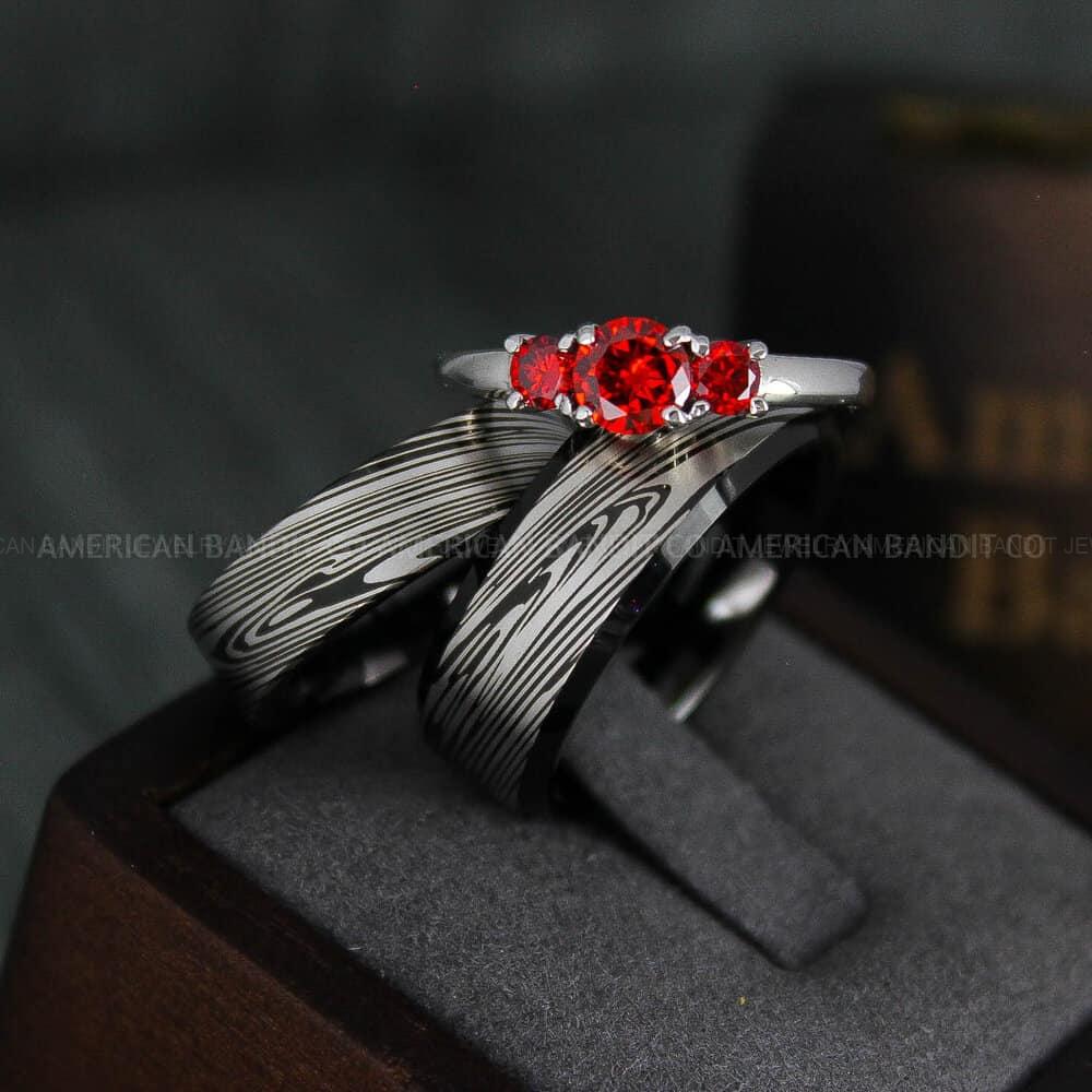 IMG_4759 Damascus Steel Rings, Couple Rings, Damascus Steel Wedding Rings, Damascus Steel Wedding Bands, Black Wedding Rings, Black Damascus Steel Wedding Rings - Image 1