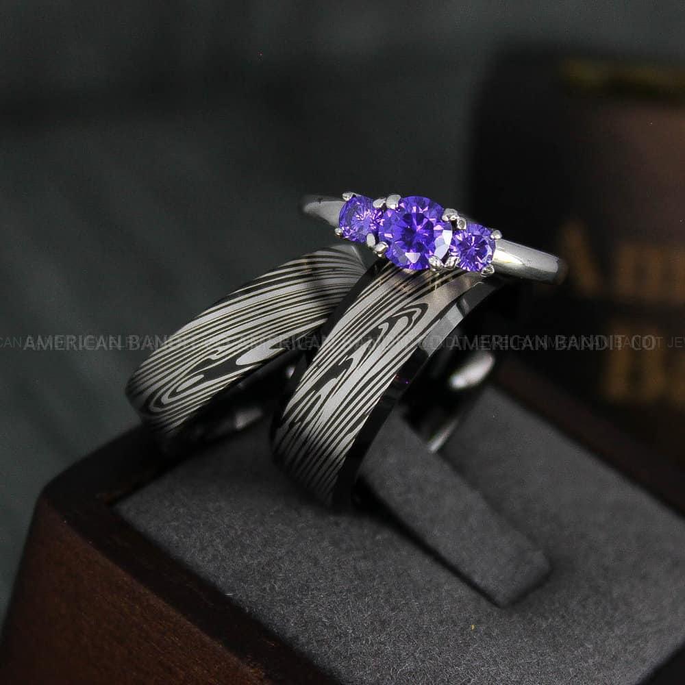 IMG_4760 Damascus Steel Rings, Couple Rings, Damascus Steel Wedding Rings, Damascus Steel Wedding Bands, Black Wedding Rings, Black Damascus Steel Wedding Rings - Image 1