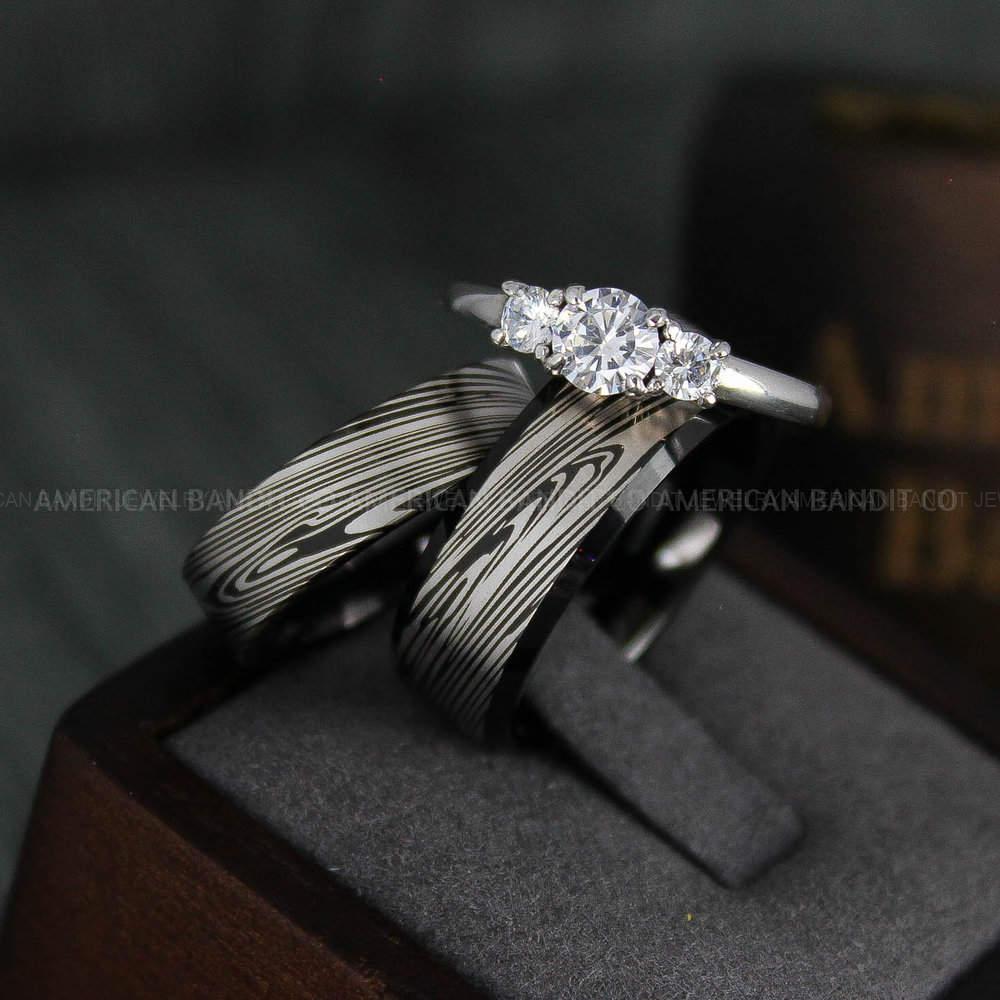 IMG_4761 Damascus Steel Rings, Couple Rings, Damascus Steel Wedding Rings, Damascus Steel Wedding Bands, Black Wedding Rings, Black Damascus Steel Wedding Rings - Image 1