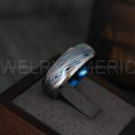 Damascus Steel Ring, Damascus Steel Jewelry, Damascus Steel Wedding Ring, Damascus Steel Wedding Band, Blue Wedding Band, Blue Wedding Ring