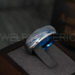 Damascus Steel Ring, Damascus Steel Jewelry, Damascus Steel Wedding Ring, Damascus Steel Wedding Band, Blue Wedding Band, Blue Wedding Ring - Image 7