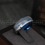 Damascus Steel Ring, Damascus Steel Jewelry, Damascus Steel Wedding Ring, Damascus Steel Wedding Band, Blue Wedding Band, Blue Wedding Ring - Image 4