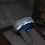 Damascus Steel Ring, Damascus Steel Jewelry, Damascus Steel Wedding Ring, Damascus Steel Wedding Band, Blue Wedding Band, Blue Wedding Ring - Image 8