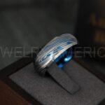 Damascus Steel Ring, Damascus Steel Jewelry, Damascus Steel Wedding Ring, Damascus Steel Wedding Band, Blue Wedding Band, Blue Wedding Ring - Image 9