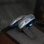 Damascus Steel Ring, Damascus Steel Jewelry, Damascus Steel Wedding Ring, Damascus Steel Wedding Band, Blue Wedding Band, Blue Wedding Ring - Image 3