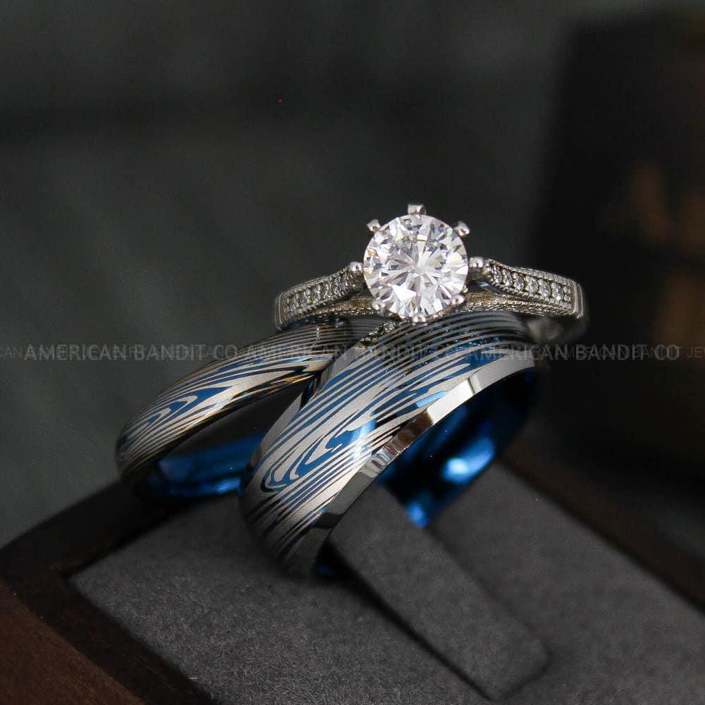 IMG_4788 Damascus Steel Rings, Damascus Steel Jewelry, Damascus Steel Wedding Rings, Damascus Steel Wedding Bands, Couple Rings Matching Couple Rings - Image 1