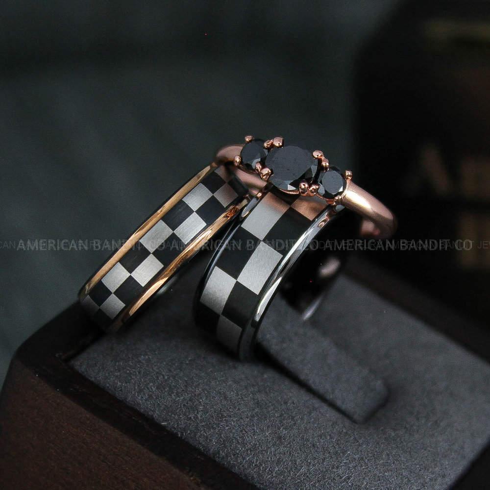 IMG_4803 Checkered Flag Rings, Motor Sports Jewelry, Auto Racing Rings, Car Racing Rings, Checkered Flag Pattern Wedding Bands - Image 1