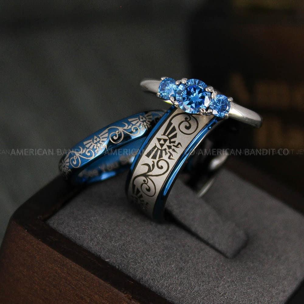 IMG_4807 Zelda Rings, Couple Rings, Zelda Wedding Rings, Gamer Rings, Gamer Jewelry, Zelda Wedding Bands, Gamer Wedding Rings, Blue Wedding Rings - Image 1