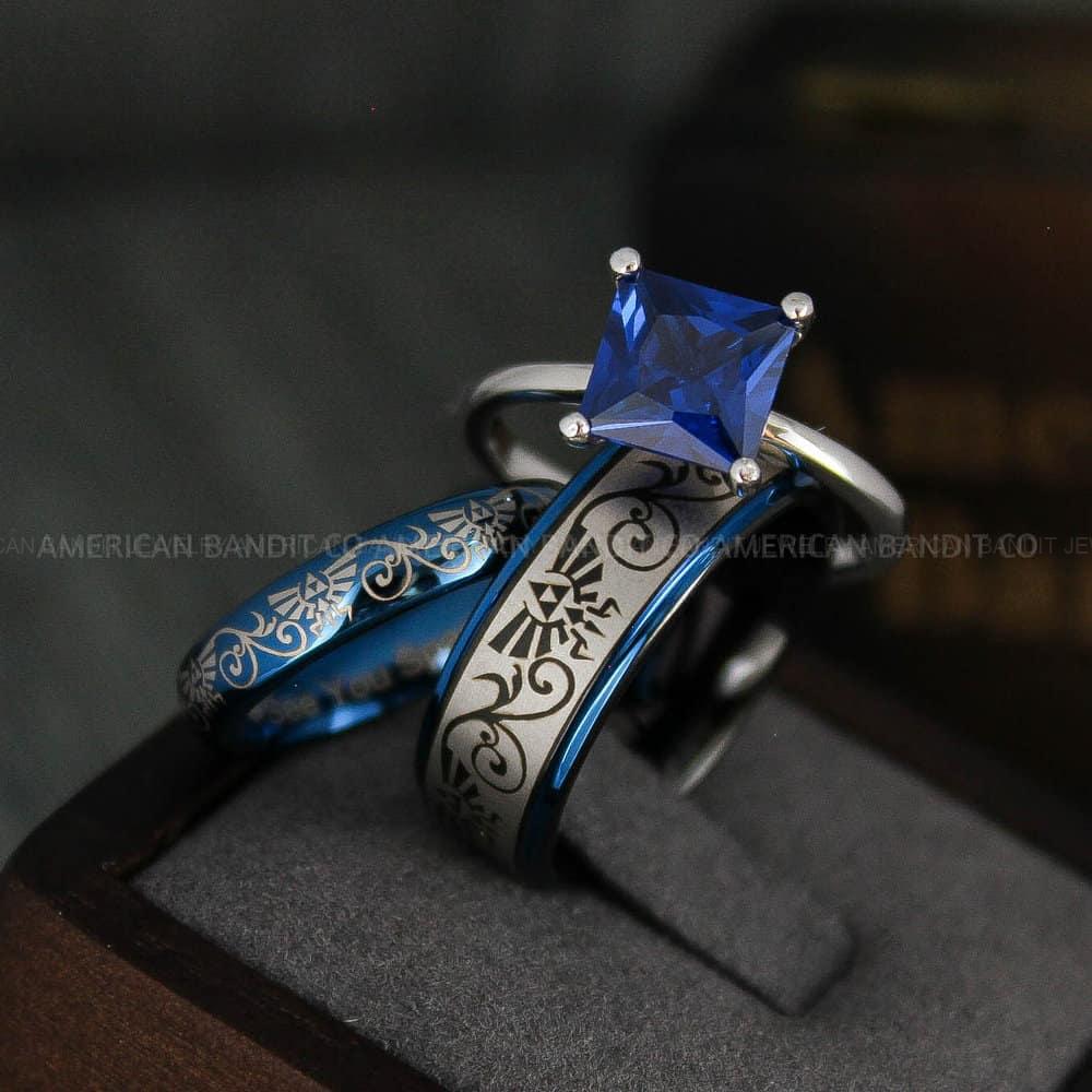 IMG_4808 Zelda Rings, Couple Rings, Zelda Wedding Rings, Gamer Rings, Gamer Jewelry, Zelda Wedding Bands, Gamer Wedding Rings, Blue Wedding Rings - Image 1