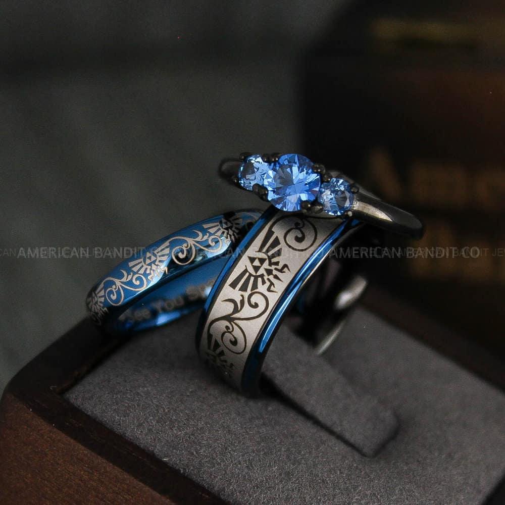 IMG_4810 Zelda Rings, Couple Rings, Zelda Wedding Rings, Gamer Rings, Gamer Jewelry, Zelda Wedding Bands, Gamer Wedding Rings, Blue Wedding Rings - Image 1