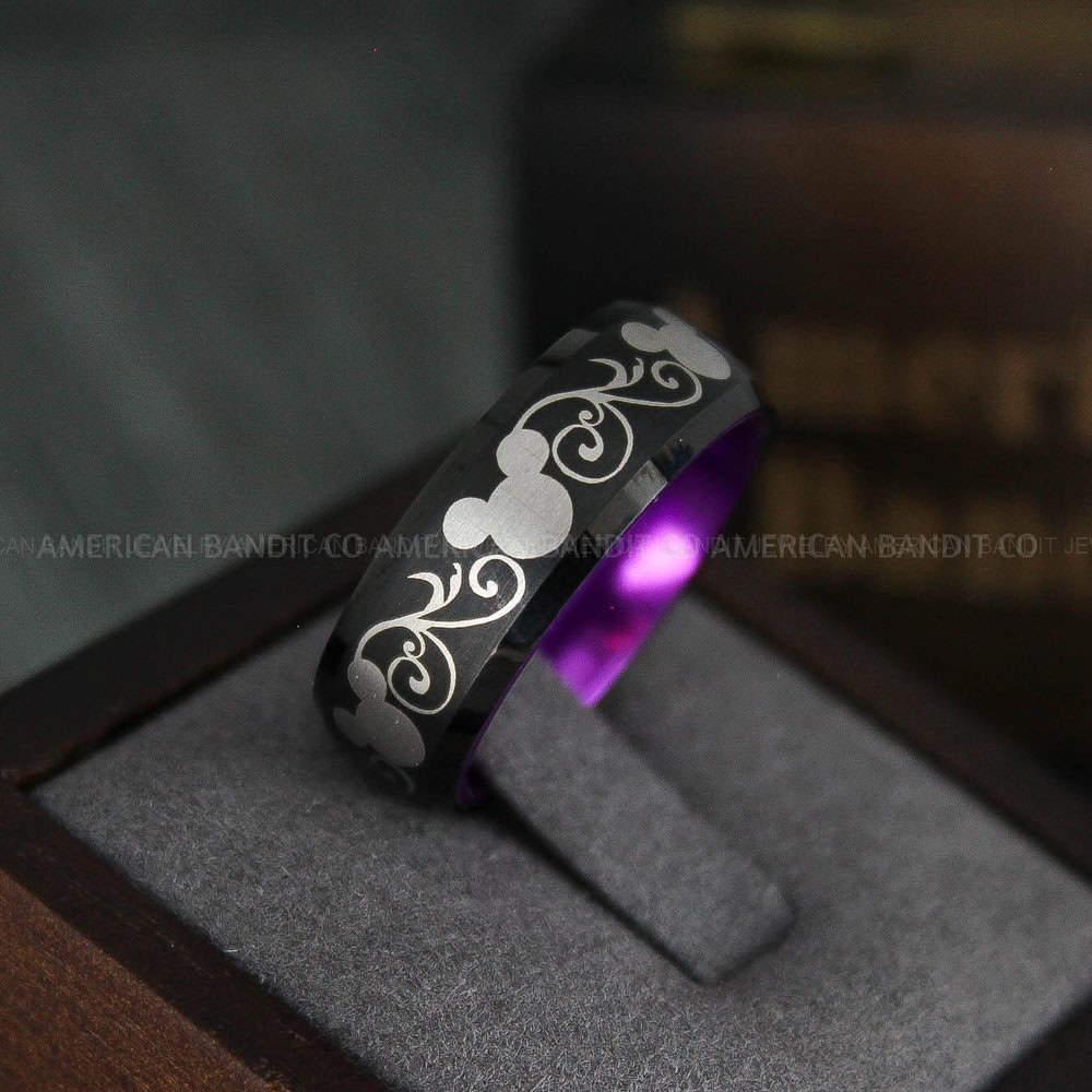 IMG_4824 Mickey Mouse Ring, Mickey Ring, Mickey Mouse Wedding Band, Mickey Mouse Wedding Ring, Black Wedding Band, Purple Ring - Image 1
