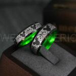 Mickey Mouse Rings, Mickey Rings, Mickey Mouse Wedding Bands, Mickey Mouse Wedding Rings, Black Wedding Bands, Green Couple Rings - Image 3