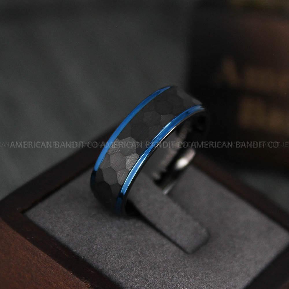 IMG_4853 Black Tungsten Hammered Wedding Ring, Black Wedding Ring - Image 1