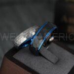 Black Tungsten Hammered Wedding Rings, Couple Rings